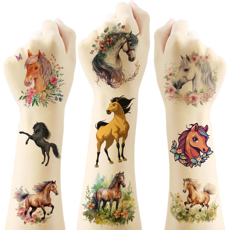 60PC Horse Temporary Tattoos Stickers,Horse Birthday Party Supplies Favors Waterproof Fake Tattoos Stickers Party Decorations for Kids Boys Girls School Rewards Gifts