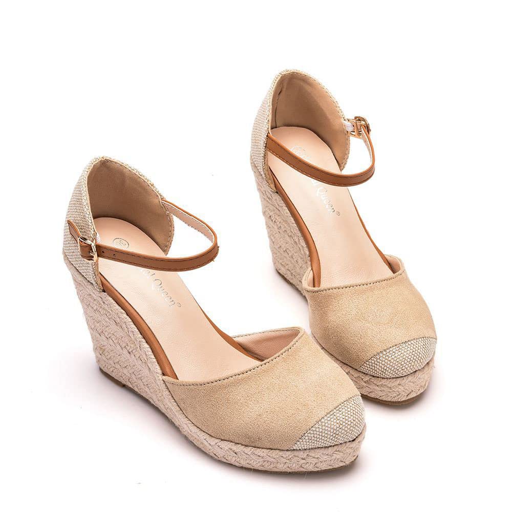 Zomer Dames Sandalen Wedge Espadrilles Dames Platform Sandalen Hoge hak  Gesloten Teen Flatform Hakken Enkelbandje-Beige| 40 yards : Amazon.nl:  Kleding, schoenen \u0026 sieraden