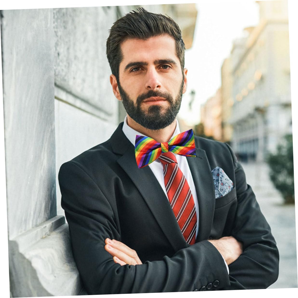 SUPVOX 2pcs Rainbow Striped Bow Ties Pre-tied Polyester Unisex Party Accessories Festival Decor for Men Women
