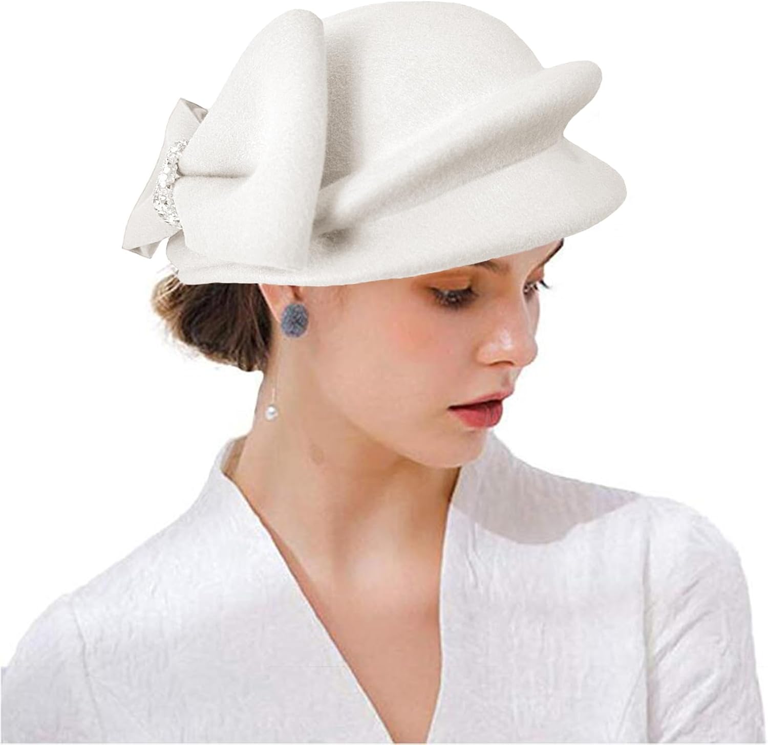 ORIDOOR Women Vintage 100% Wool Felt Flowers Bucket Cloche Bowler Hat Church Wedding Beret Hat