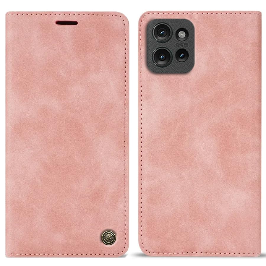 Image of ClickCase for Motorola Edge 60 Pro Sheepskin Series Faux Leather Wallet Flip Case with Video Stand & Magnetic Closure Lightweight Flip Cover for Motorola Edge 60 Pro (Pink)
