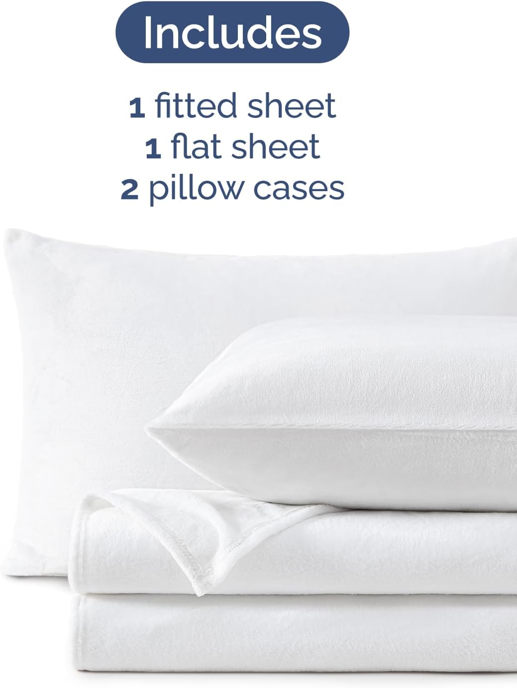 Fleece Sheets Queen Size Set - 4-Piece Velvet Flannel Sheet Set - Super Soft Fleece Bedding - 1 Flat & 1 Fitted and 2 Pillowcases - Cozy Warm, Comfy & Plush - Deep Pockets, Fuzzy & Anti-Static - White