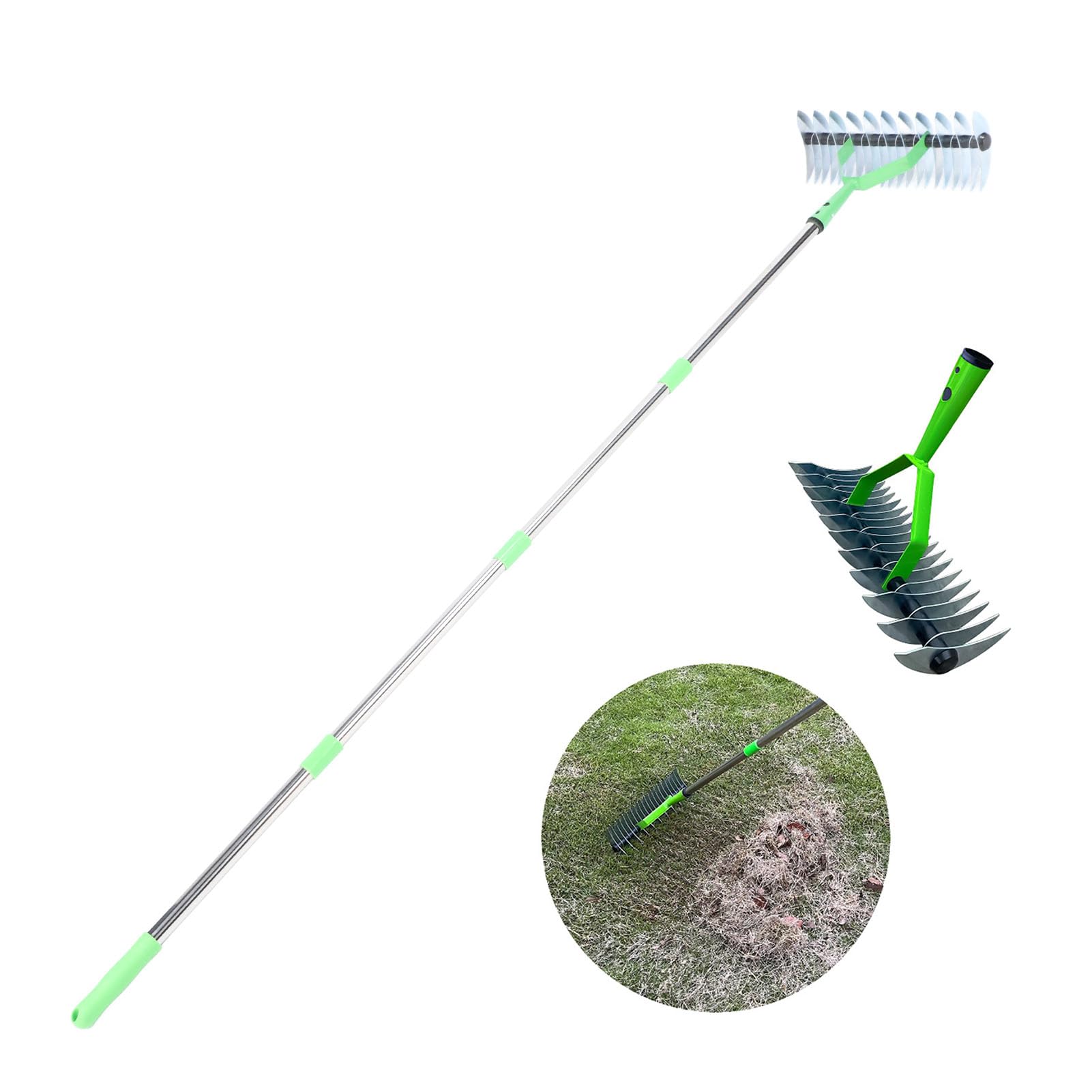 KIMISS Rastrillo de Paja, Herramienta de Jardín de Acero para Techar Césped y Aflojar el Suelo, Rastrillo de Acero de Aleación Resistente de 1,7 M