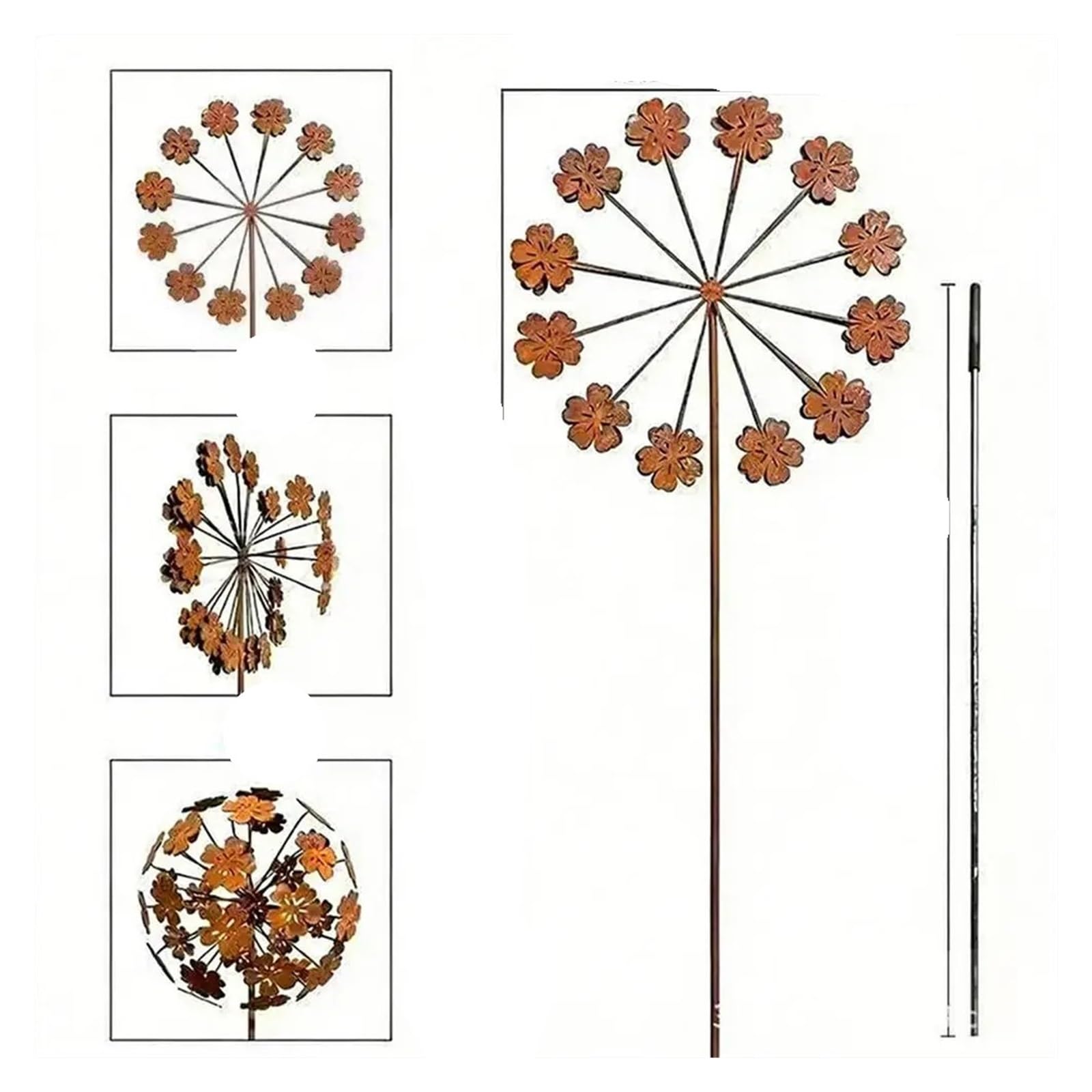 YONMLEDO Metal Flower Stakes 2pcs Garden Stakes Weatherproof Flower Bed Decor Yard Art For Fence Patio Lawn Pathway Walkway Landscape Park Plant(B)