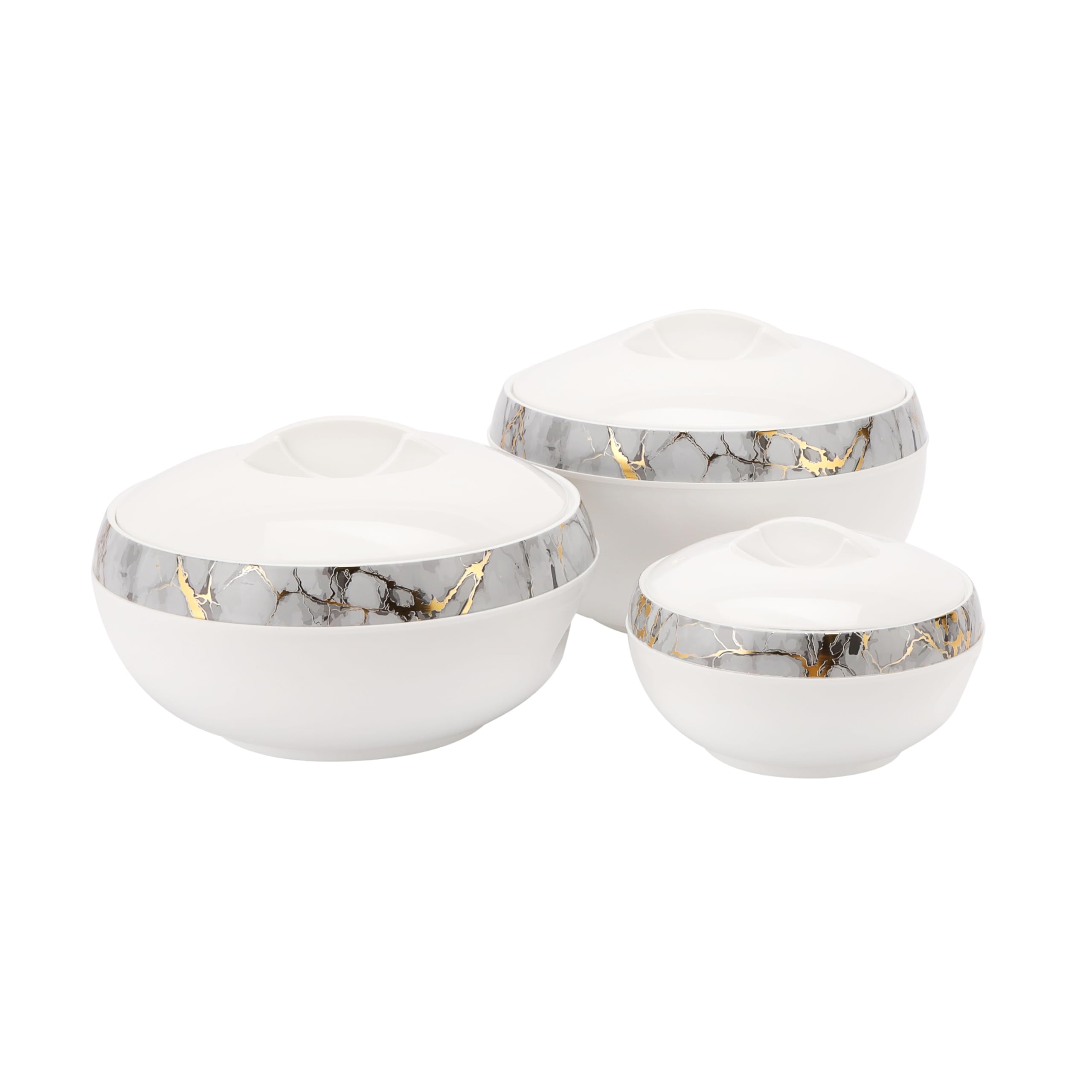 Royalford Supremo Insulated Casserole Set RF11940 Set of 3 1000ml 2500ml, 3500ml, PP Body with Stainless Steel Inner Small, Medium Large Sizes Unique Design Super PU Insulation, Perfect for Roti, Rice