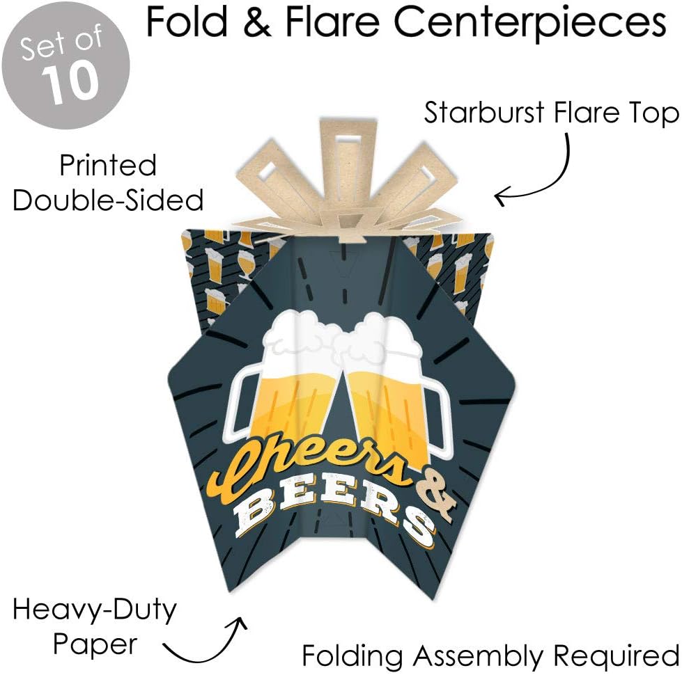 Big Dot of Happiness Cheers and Beers Happy Birthday - Table Decorations - Birthday Party Fold and Flare Centerpieces - 10 Count image 3