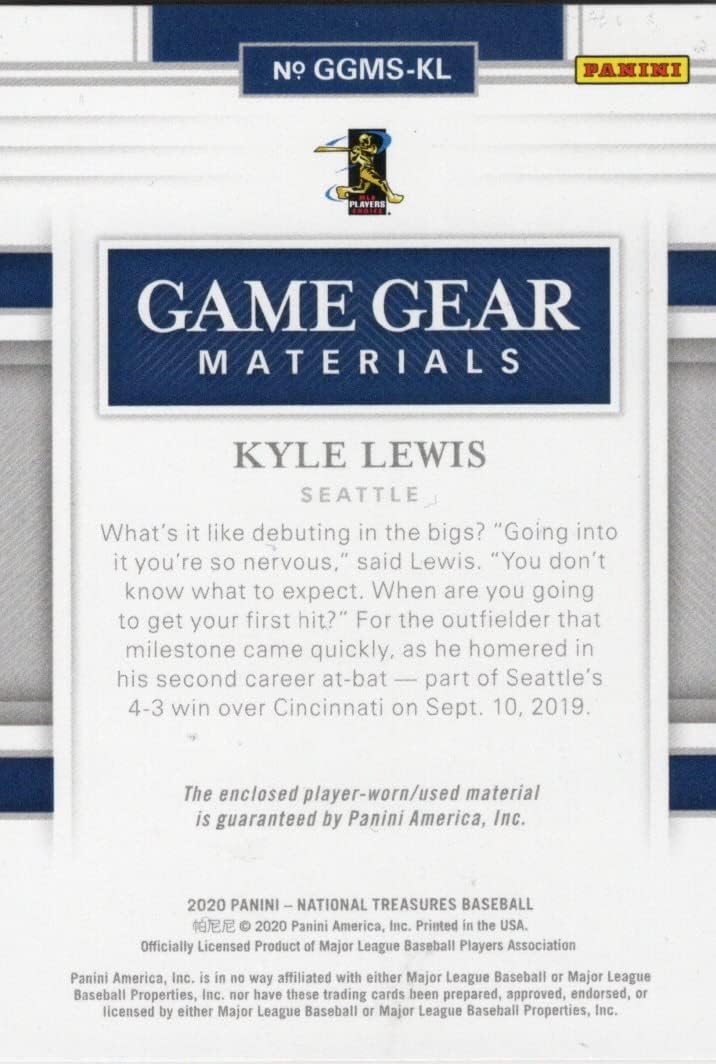 Kyle Lewis Serial Numbered #18/25 Game Gear Materials Eights Holo Gold Collectible Baseball Card - 2020 Panini National Treasures Baseball Card #GGMS-KL (Mariners)