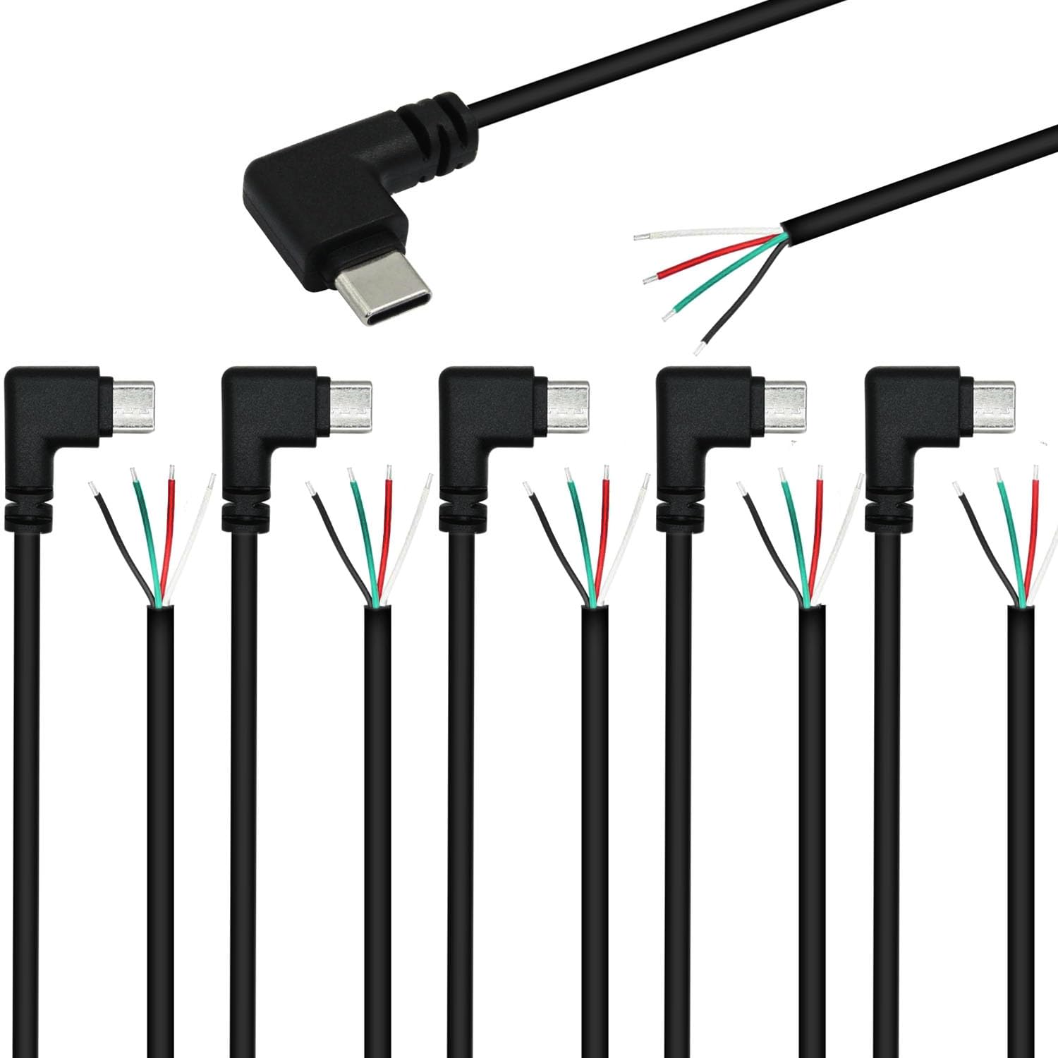 RUNCCI-YUN 6x USB-C Pigtail Kabel, 90 Grad, 25 Cm – 4-polig Für LED-Beleuchtung, 5V 3A