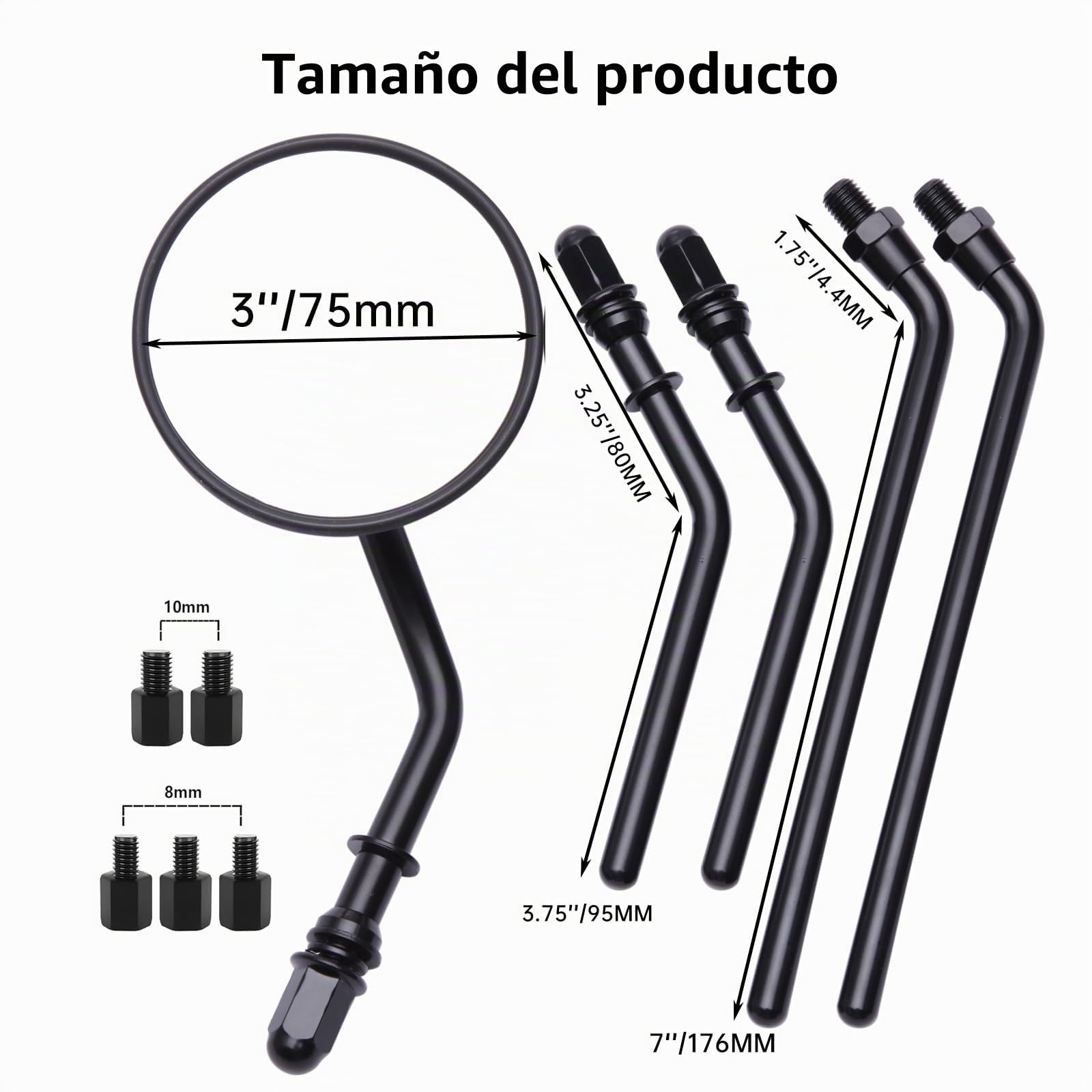 DREAMIZER Espejos Retrovisores Redondos de 3'', CNC 8mm y 10 mm Espejo Retrovisor Universal Compatible con Harley Sportster 883 1200 Softail Dyna Cafe Racer Cruiser Chopper Bobber Scooter E-Bikes
