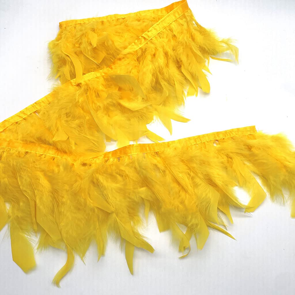 Shekyeon Turkey Feathers Fringe Trim for Party Clothing DIY Sewing Crafts Decoration Pack of 2 Yards (Golden Yellow) โ image 1