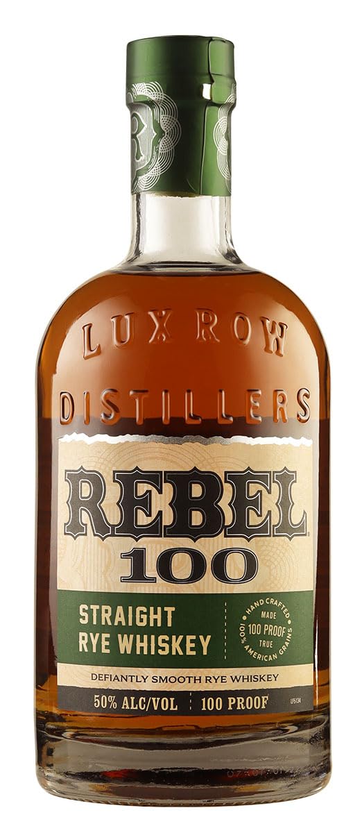 Rebel 100 Rye Whiskey | Abgefüllt in kleinen Batches | Straight Rye Whiskey mit 100 Proof | Leicht holzige Einschläge mit kräftigen, süßen Gewürznoten | 1 x 700ml
