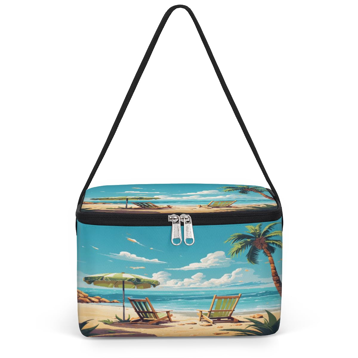 GzLeyigou Seaside Beach Chair Lunch Bags for Women Men 9 Cans, Hot & Cold Food Delivery Bag Insulated Grocery Bag Insulated Lunch Box Palm Tree Cooler Bag for Office Work Picnic Beach