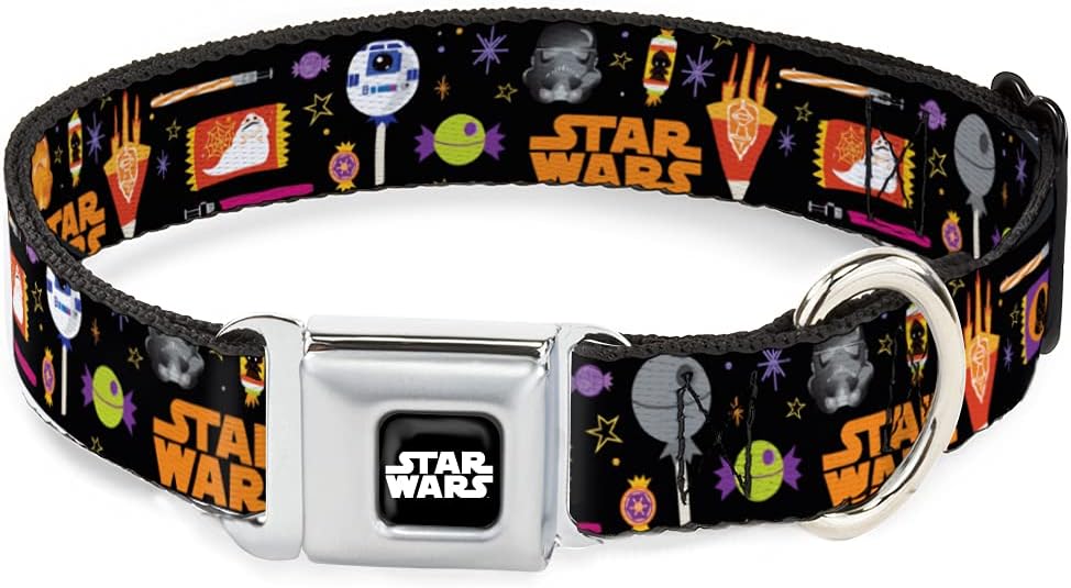 Dog Collar Seatbelt Buckle Star Wars Festive Candy Icons Collage Multi Color 9.5 to 13 Inches 1.0 Inch Wide