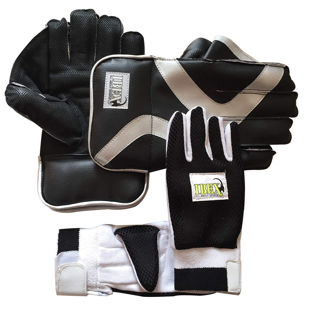Foam Ibex College Wicket Keeping Gloves Combo Black With Inner Gloves Wicket Keeping Gloves (Men, Black, Cycling)