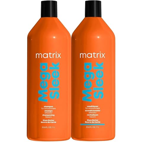 Matrix Mega Sleek Shampoo and Conditioner Set - Smoothing, Anti-Frizz, Detangling, For Dry, Damaged & Frizzy Hair, Nourishes With Shea Butter, Vegan