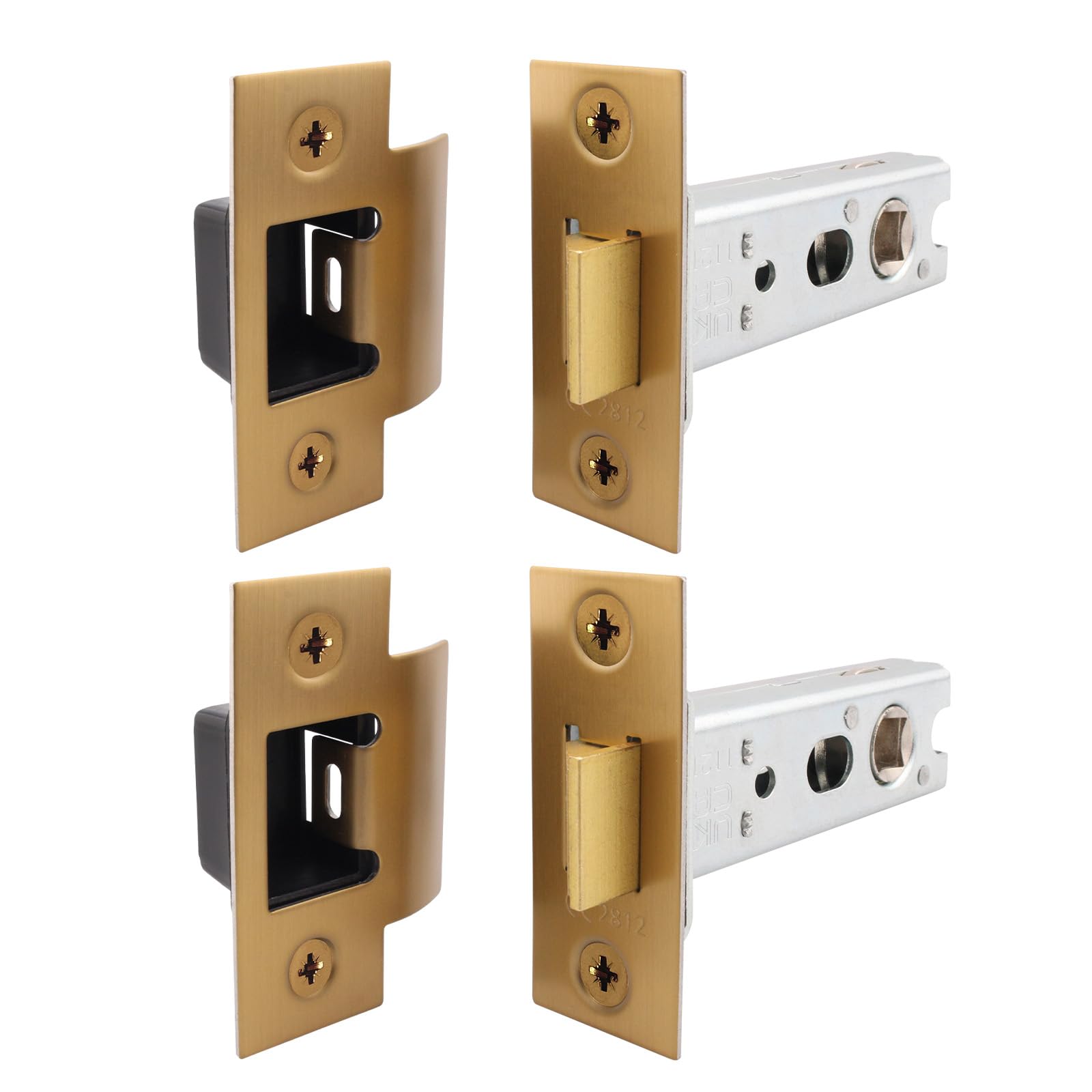 Eai Satin Brass Fire Rated Tubular Latch - 102Mm / 4 Inch Tubular Latch With 82Mm Backset For Fire Doors - Pack Of 2