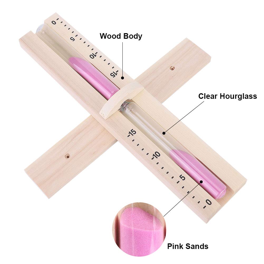 15 Minutes Sand Timer, Rotating Sand Clock 15 Min, Sauna Room Pink Sand Clock Timer, Wall?Mounted Wooden Hourglass for Sauna SPA Room