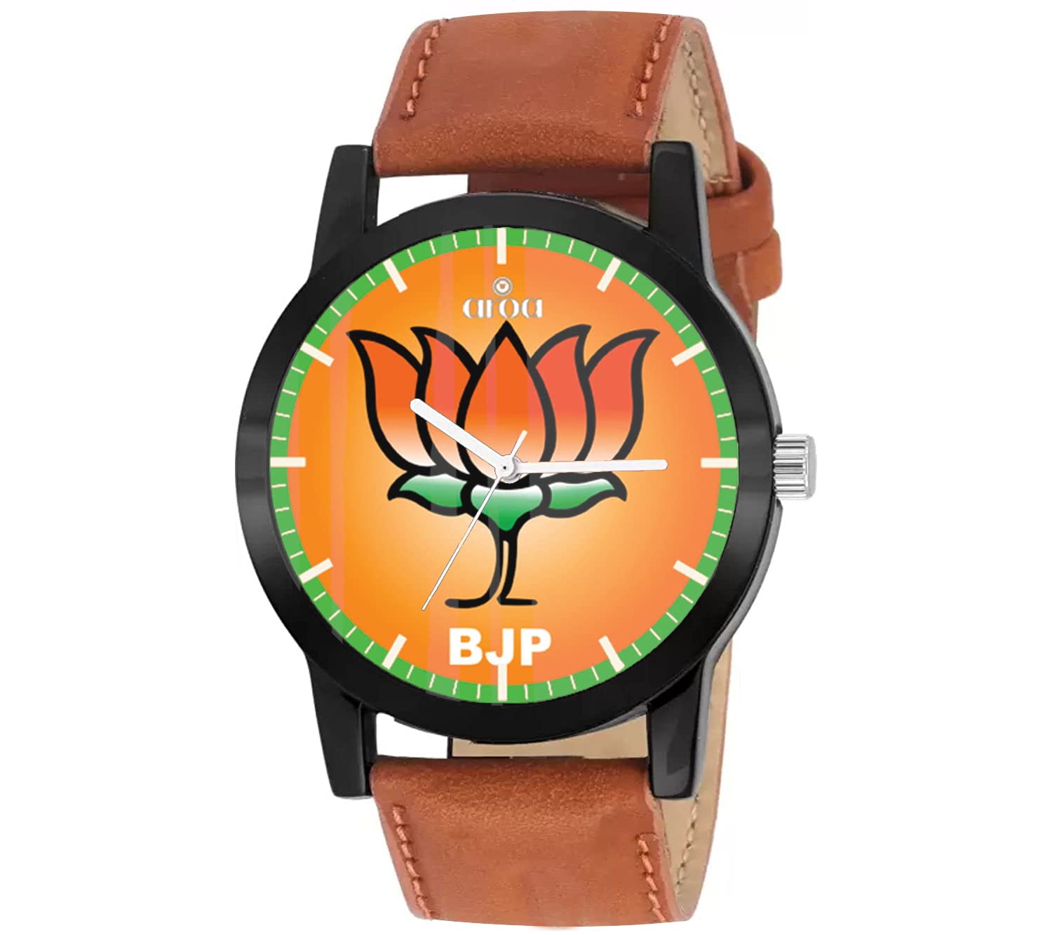 Aroa Watch New Watch for Bharatiya Janata Party – BJP Flag Design Model : 036 Steel Black Metal Type Analog Watch Brown Leather Strap Orange Dial for Men Stylish Watch for Boys (B0BXL8L52M) Amazon Price History, Amazon Price Tracker