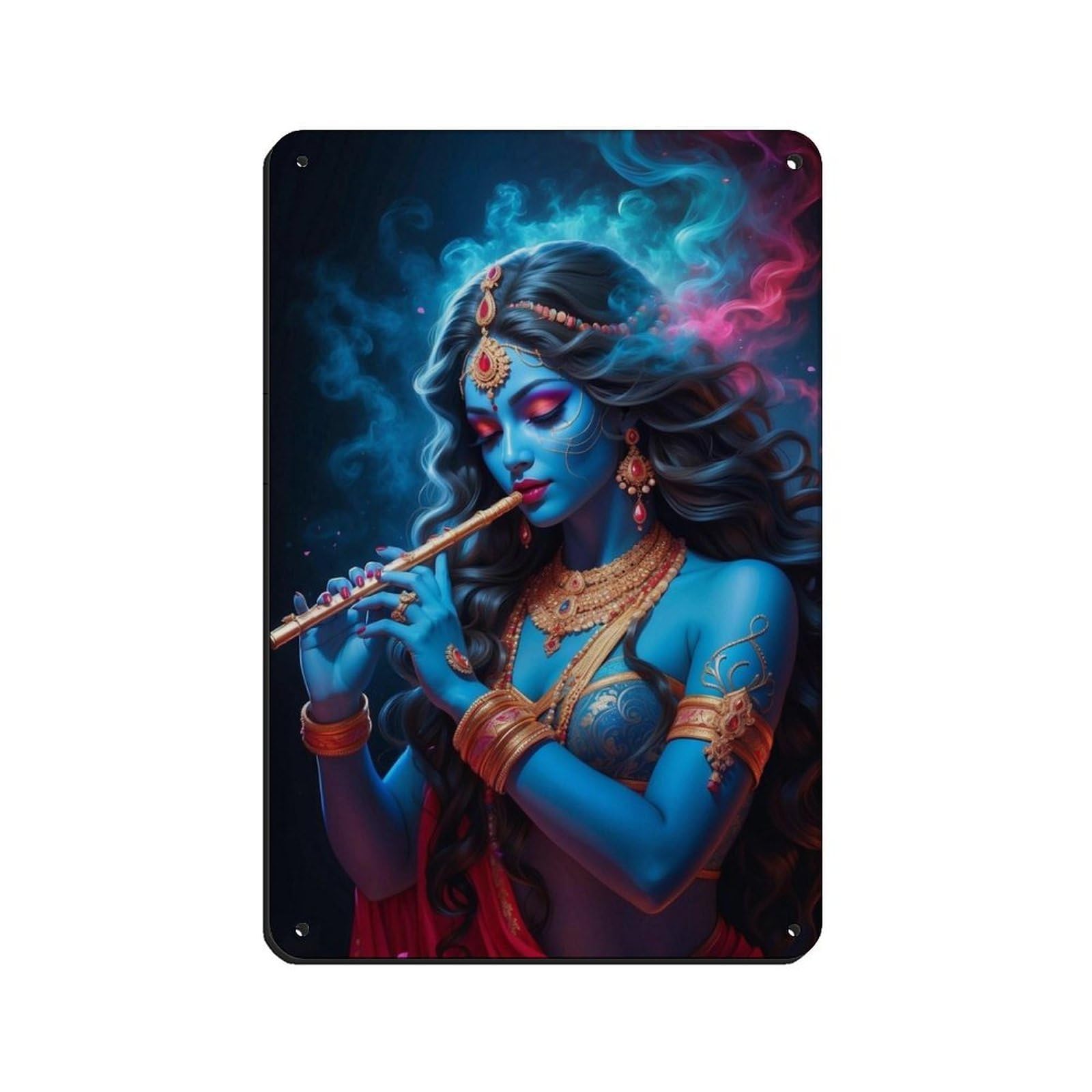 Hindu God Krishna Art Tin Sign Vintage Metal Pub Club Cafe Bar Home Wall Art Decoration Poster Retro 8x12inch(20x30cm)