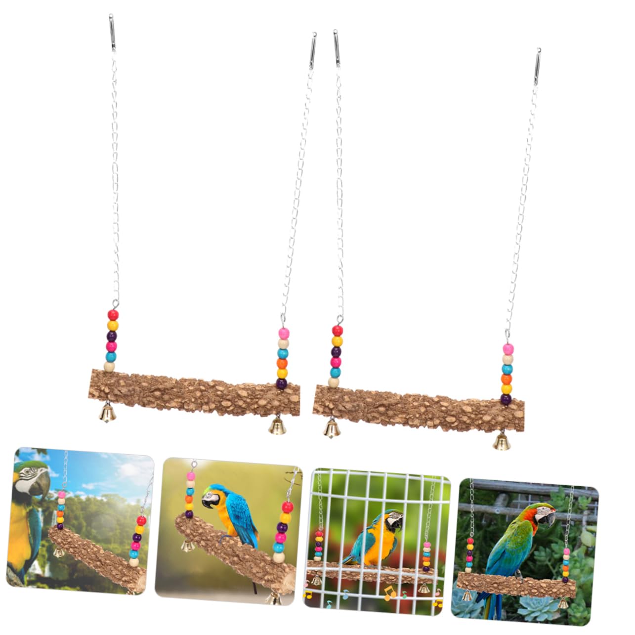 VANZACK 4pezzi Giocattoli Oscillanti Legno Per Uccelli Trespolo Per Pappagalli e Polli Attività Divertente e Comoda Per Riposo e Gioco Accessorio Naturale Per Benessere Degli Uccelli