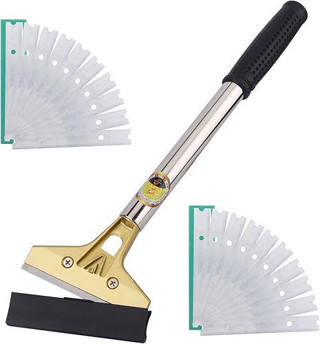 Rascador de hoja de afeitar de 4 pulgadas con 20 cuchillas de metal extra, herramienta de limpieza multiusos resistente para quitar pintura,