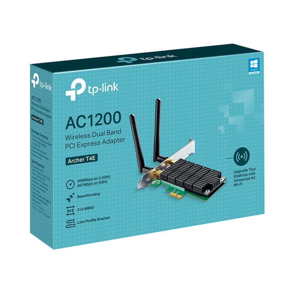 TP-Link Archer T4E - Adaptador WiFi AC1200 de Sobremesa PCI Express, Tarjeta de Red, 867 Mbps en 5 GHz, 300 Mbps en 2.4 GHz, 2 Antenas Desmontables, para Raspberry Pi, PC (Paquete de 2)