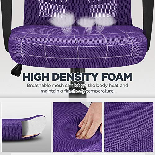 Image of Yaheetech Mid-Back Mesh Task Office Desk Chair with Wheels and Arms, Purple | Breathable mesh back and foam-padded seat for all-day comfort; sturdy metal frame, height adjustable, and easy to assemble