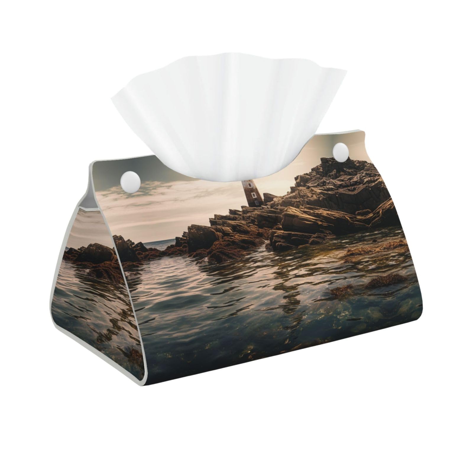 Decorative Tissue Box Cover Lighthouse Tissue Box Holder Aesthetic Leather Storage Organizer Box for Bathroom Vanity Tabletop Night Stands Office Funny Home Decorative Tissue Case