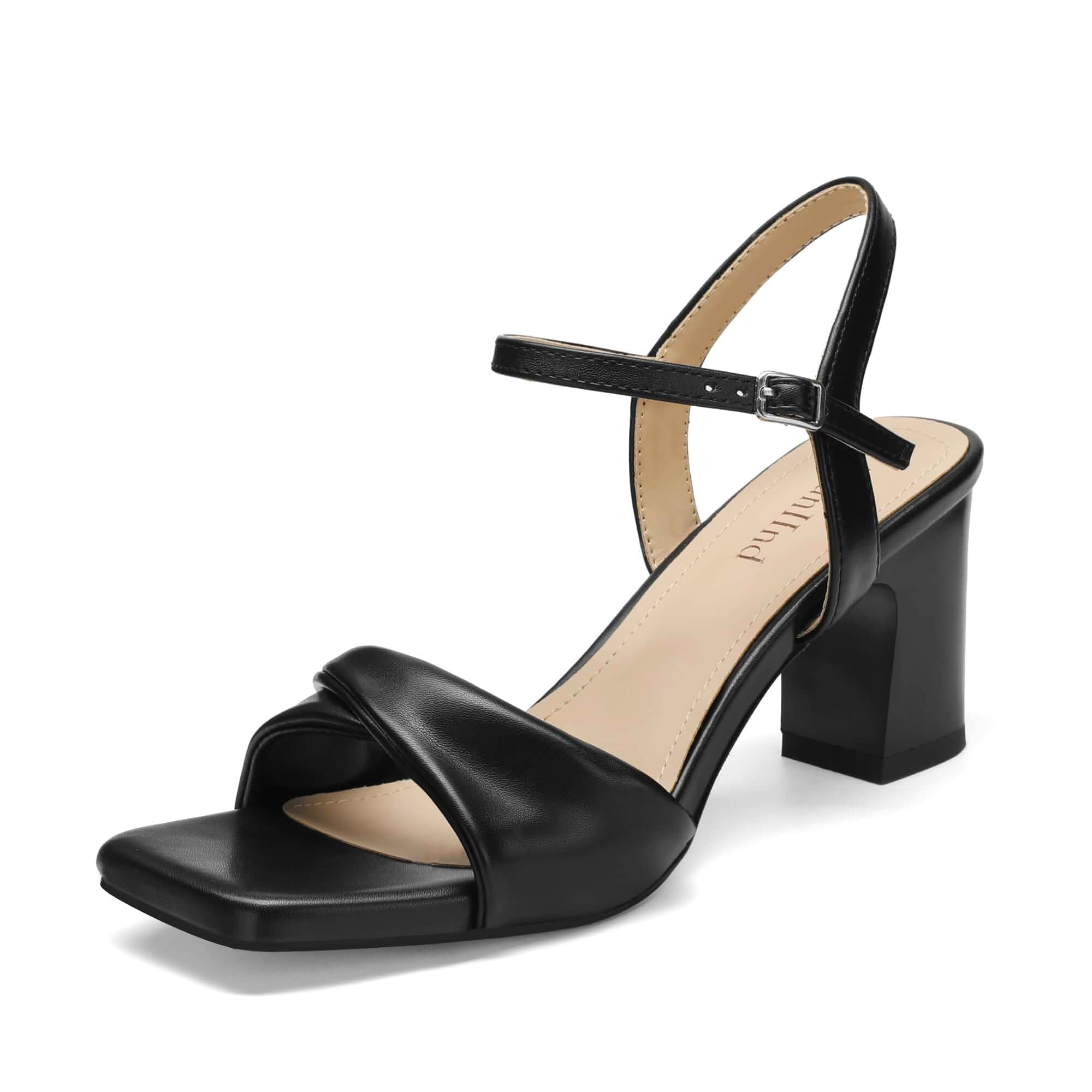 AIUNIIND Women Block Heel Sandals, Square Open Toe Strappy Shoes, 2.5 Inch Low Chunky Heels with Adjustable Ankle Strap, Comfortable All Day, for Wedding Guest, Evening Party, Summer, Dressy