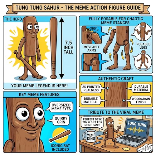 Image of VAALI Tung Tung Tung Sahur Action Figure | 7.5-Inch Meme Toy | Italian Brainrot Collectible | 3D Printed Articulated Model with Bat | Funny Viral Figurine Gift | Brown (Pack of 1)