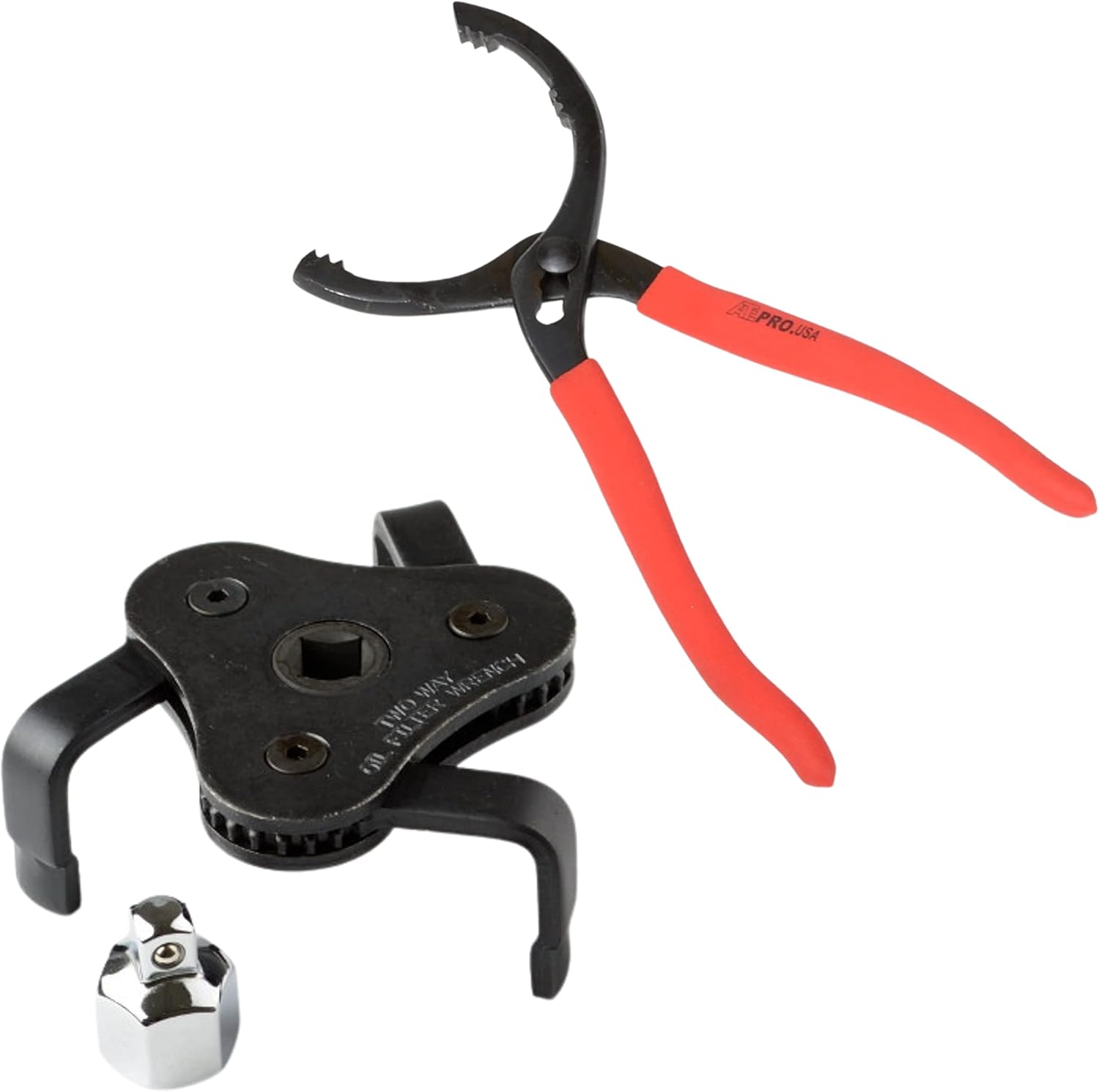 ATE Pro. USA 2PC Heavy Duty Combo Adjustable Oil Filter Pliers and Wrench, 12