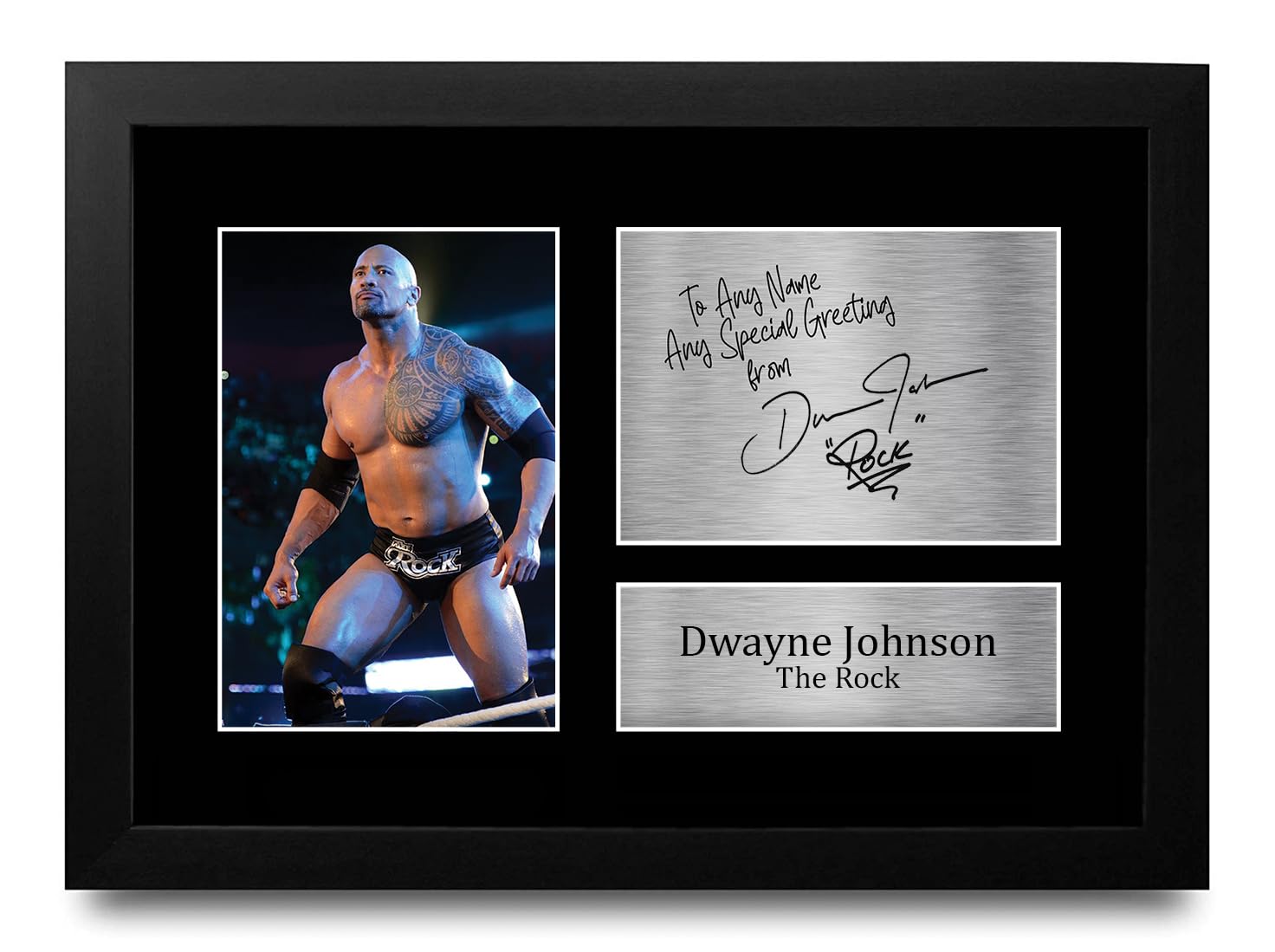 HWC Trading Dwayne Johnson Personalised Gift - Signed Autograph Picture, Framed A4 Wrestling Memorabilia with Custom Name Message for Birthday Christmas Wedding
