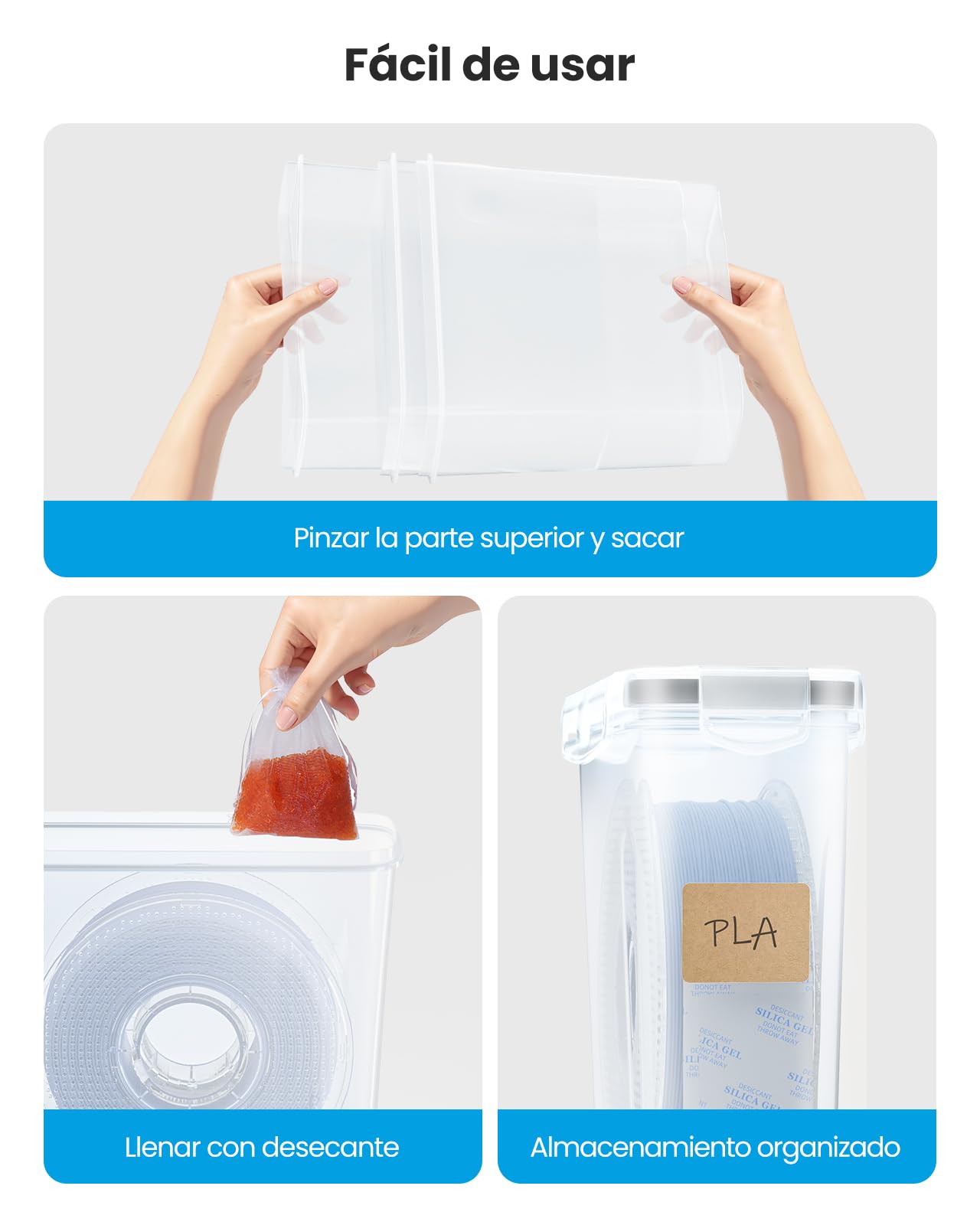 YOOPAI Caja de almacenamiento de filamentos, paquete de 5 recipientes de filamento para sellado y protección de impresión 3D, caja de almacenamiento portátil con desecantes y etiqueta para el hogar y