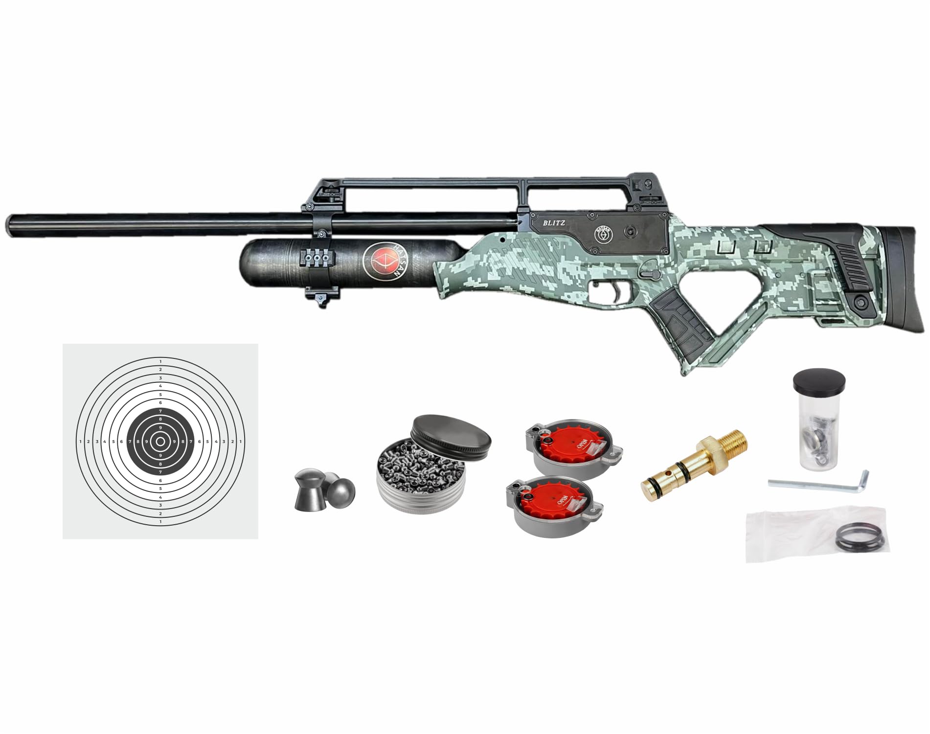 Hatsan Blitz Full Auto PCP Air Rifle with Included Wearable4U 100x Paper Targets and Lead Pellets Bundle