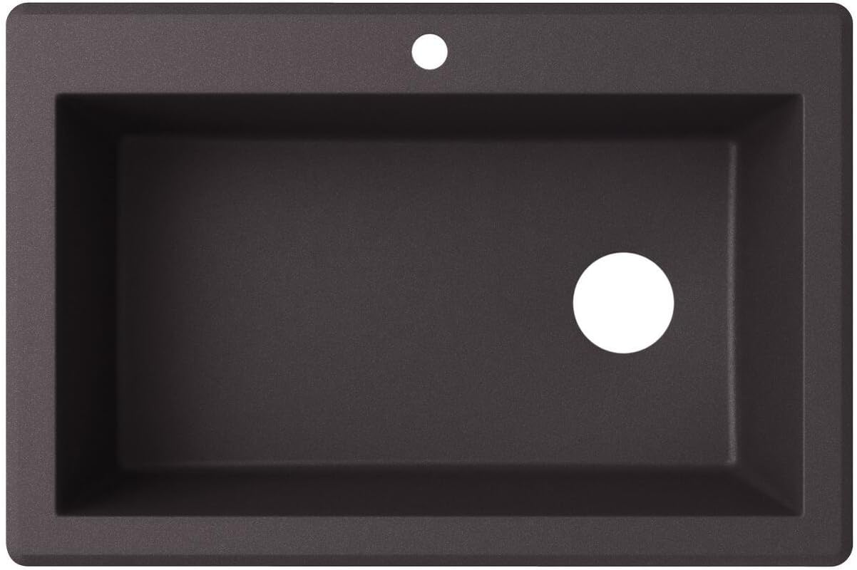 SwanstoneQZ03322SB.173 Granite 1-Hole Dual Mount Single-Bowl Kitchen Sink, 33-in L X 22-in D X 9-in H, Metallico