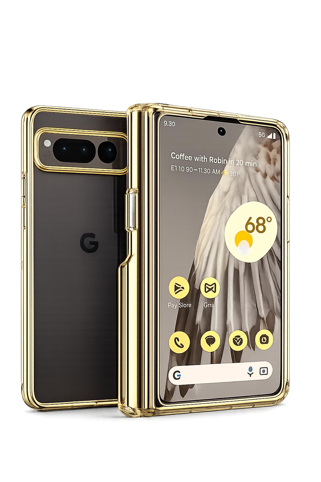 Ultra-Slim Electroplated Golden Border Transparent Clear Case Cover Compatible with Google Pixel Fold 5G Full Body & Camera Protection for Men & Women -(Gold)-image-23