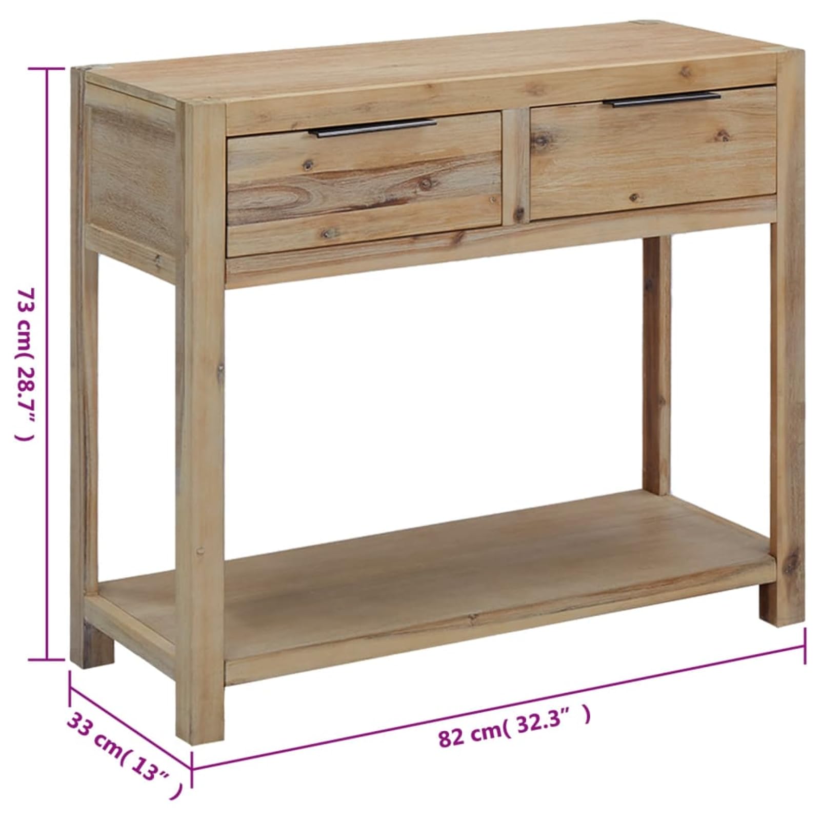 Homgoday Mesa Consola de Madera Maciza de Acacia 82x33x73 cm Mesas auxiliares de salón,Mesa Consola Recibidor Mueble de Entrada Estrecha Clásica