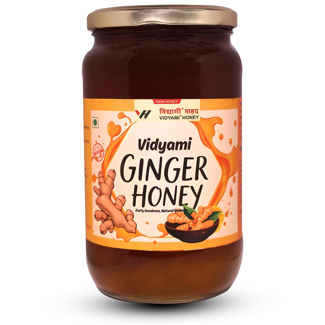 VIDYAMI Natural Ginger Raw Honey | Unprocessed & Unheated, 100% Pure & Organic Ginger Flower Honey | Anti-Inflammatory, Digestive Aid, Cold & Flu Relief | (1 Kg (Glass Jar))
