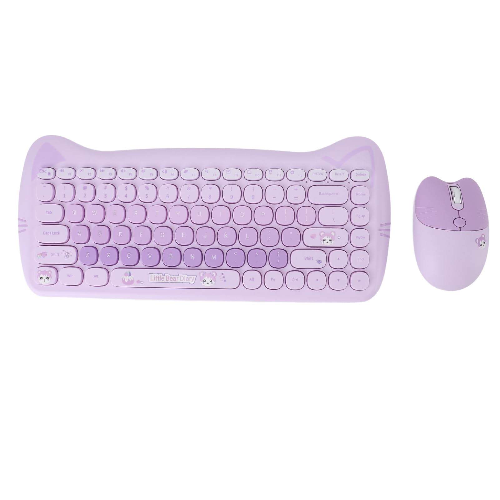 Zestaw Klawiatury i Myszy Cute Cat, Bezprzewodowa Klawiatura i Mysz 2,4G, 84 Klawisze, Cicha Klawiatura Komputerowa z Odbiornikiem USB, Pełnowymiarowy, Lekki Zestaw Klawiatury i