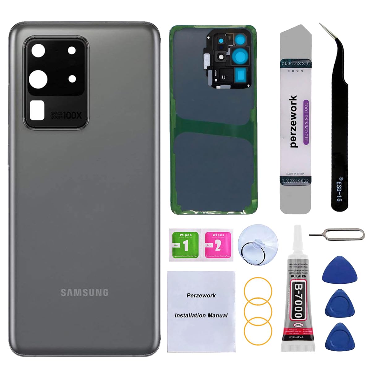 Rear Back Glass Replacement Compatible with Samsung Galaxy S20 Ultra 6.9 inches 5G with Reparing Toolkit and Installment Manual (Cosmic Gray)
