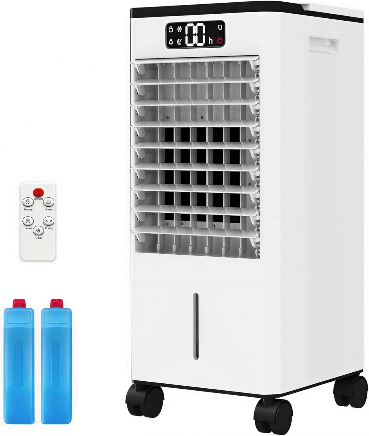 Aire Acondicionado Portátil 3 En 1: Ventilador, Enfriador y Humidificador | Depósito De Agua 7 L, Temporizador 12 h, Control Remoto Oscilación 120° Ideal Para Dormitorios Salas Estar (Blanco)