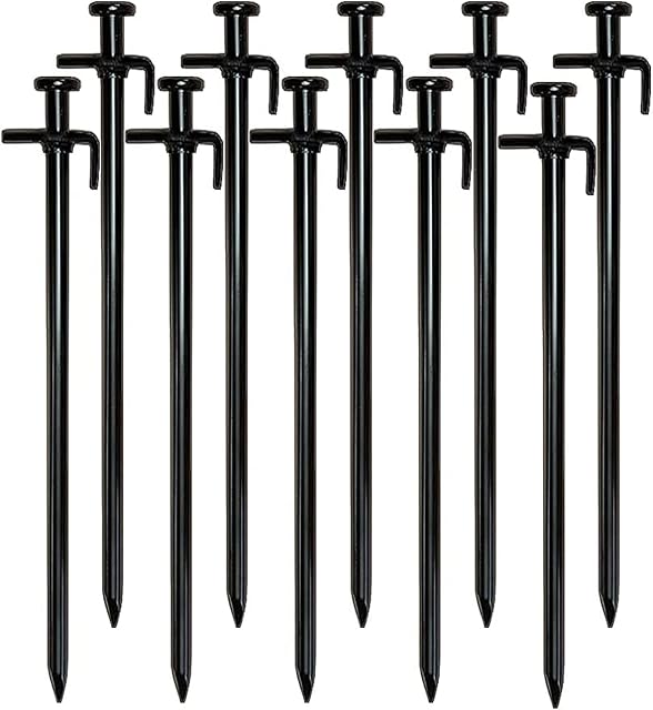 ORANGEHOME 10 Pack, Black Heavy Duty High Strength Steel Camping Tent Stakes Peg, Unbreakable and Inflexible for Outdoor Trip Hiking Gardening with Oxford Fabric Pouch 11.8inch