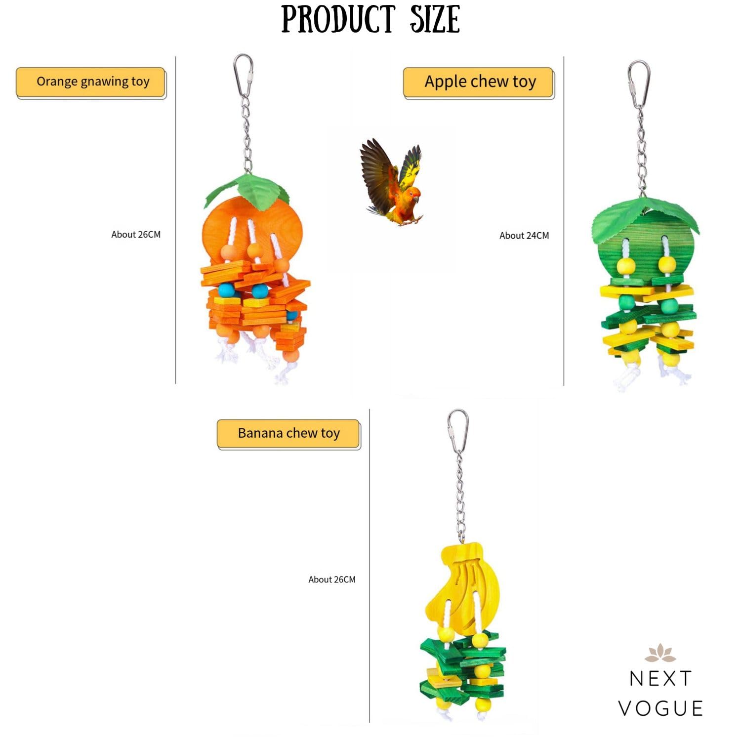Natural Wood Parrot Toys Set of 6 Pieces for Small to Medium Parrots, Safe and Durable Bird Chew Toys, Fun and Colorful Hanging Accessories for Cage, Non-Toxic and Eco-Friendly Avian Toys - image 4