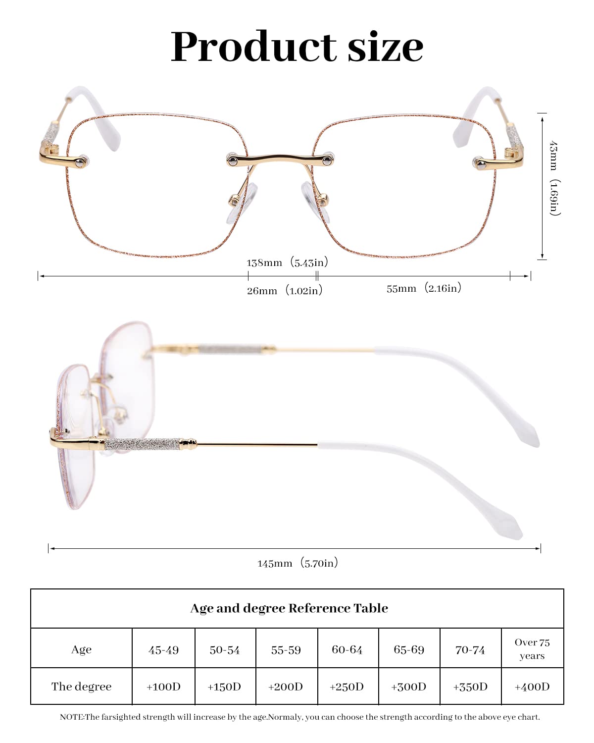 LUFF Rimless Reading Glasses for Women Blue Light Blocking,Fashion Metal Computer Readers,Lightweight and comfort - Image 4