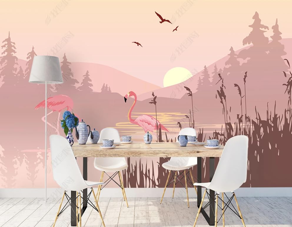 Papier peint intissé paysage rose poster mural lessivable salon