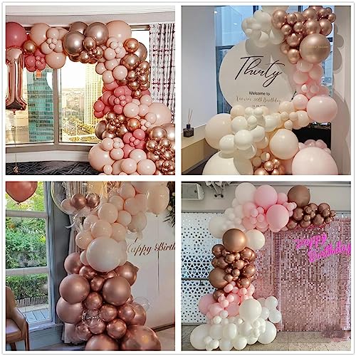 Image of 412pcs Metallic Rose Gold Balloon Garland Arch Kit 18 12 10 5 Inch Different Sizes Latex Chrome Balloons for Baby Shower Birthday Graduation Wedding Anniversary Party Decoration