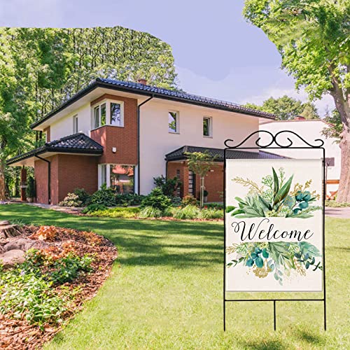 Winotic Spring Decor House Flag 28X40 Inches, Floral Leaves Welcome Flag Vertical Double Sided, Outdoor Spring Decoration Farmhouse Large Flag For Yard Lawn Home Decor (Multi Green(28"X40")) #TOP4