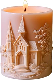 Church Relief Cylinder Candle Mold Cone Shaped Tower Church and Trees Design Pillar Candle Silicone Molds for Candles Making Resin Casting Aromatherapy Candles Handmade Wax Home Decor