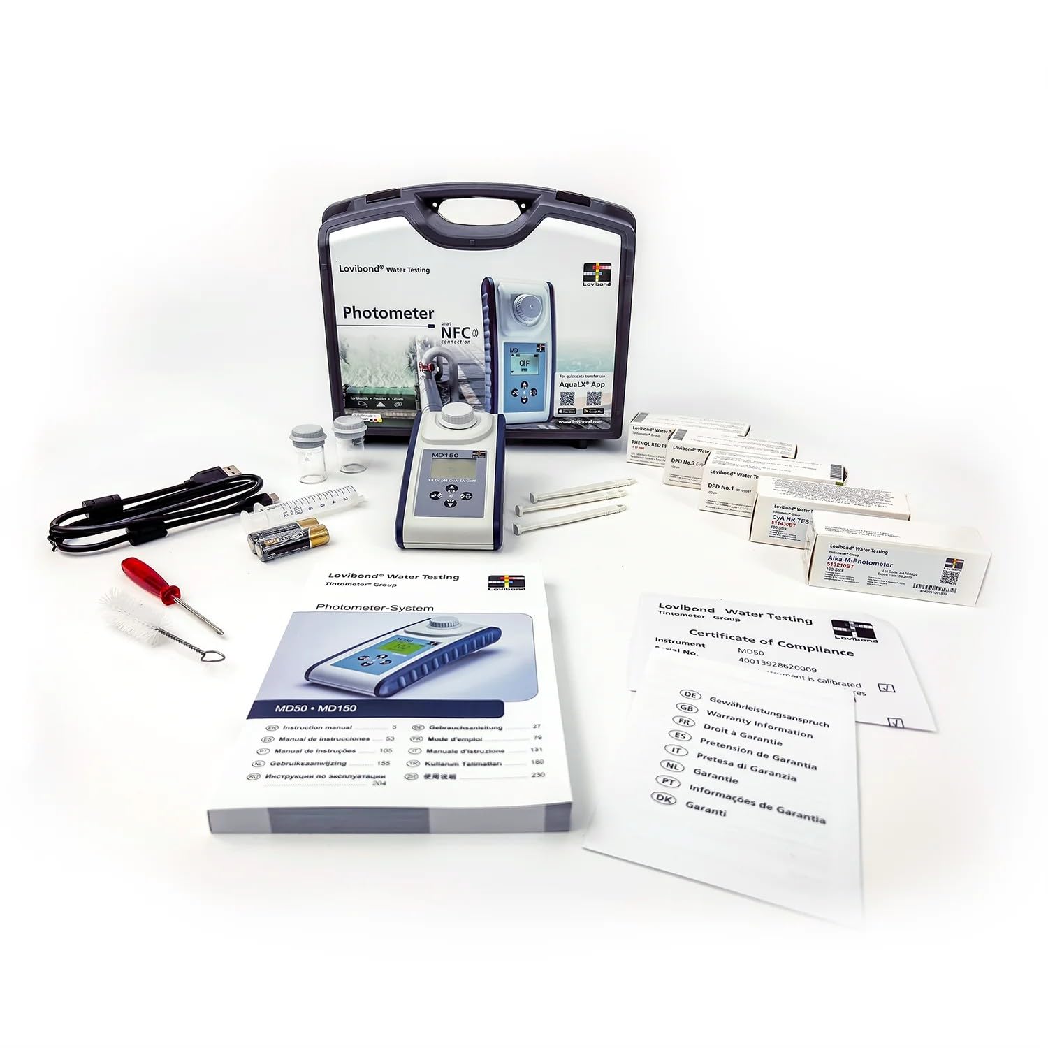 Lovibond MD150 Multiparameter-Photometer - Professionelles Wasseranalysegerät - IP67 - NFC & USB-C - Tabletten-Reagenz - Pool Trink- & Abwasseranalyse (Chlor, Brom, pH, CyA, TA + Ca)