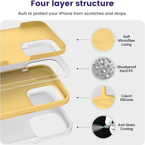 Miniatura 3 de OTOFLY Diseñada para iPhone 14 Pro, funda delgada de silicona a prueba de golpes para iPhone 14 Pro de 6.1 pulgadas (amarillo)